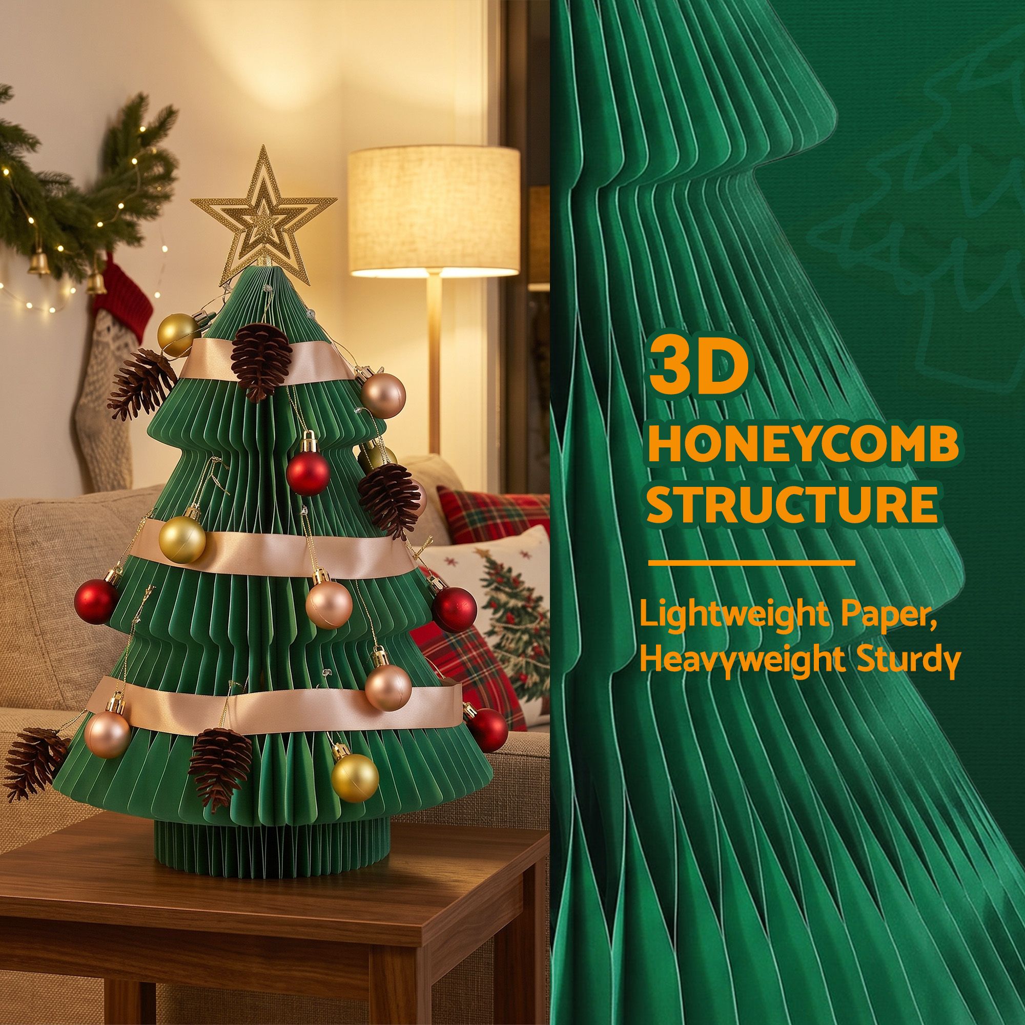 47CM Foldable Paper Christmas Tree with Star Topper & Ornament Set