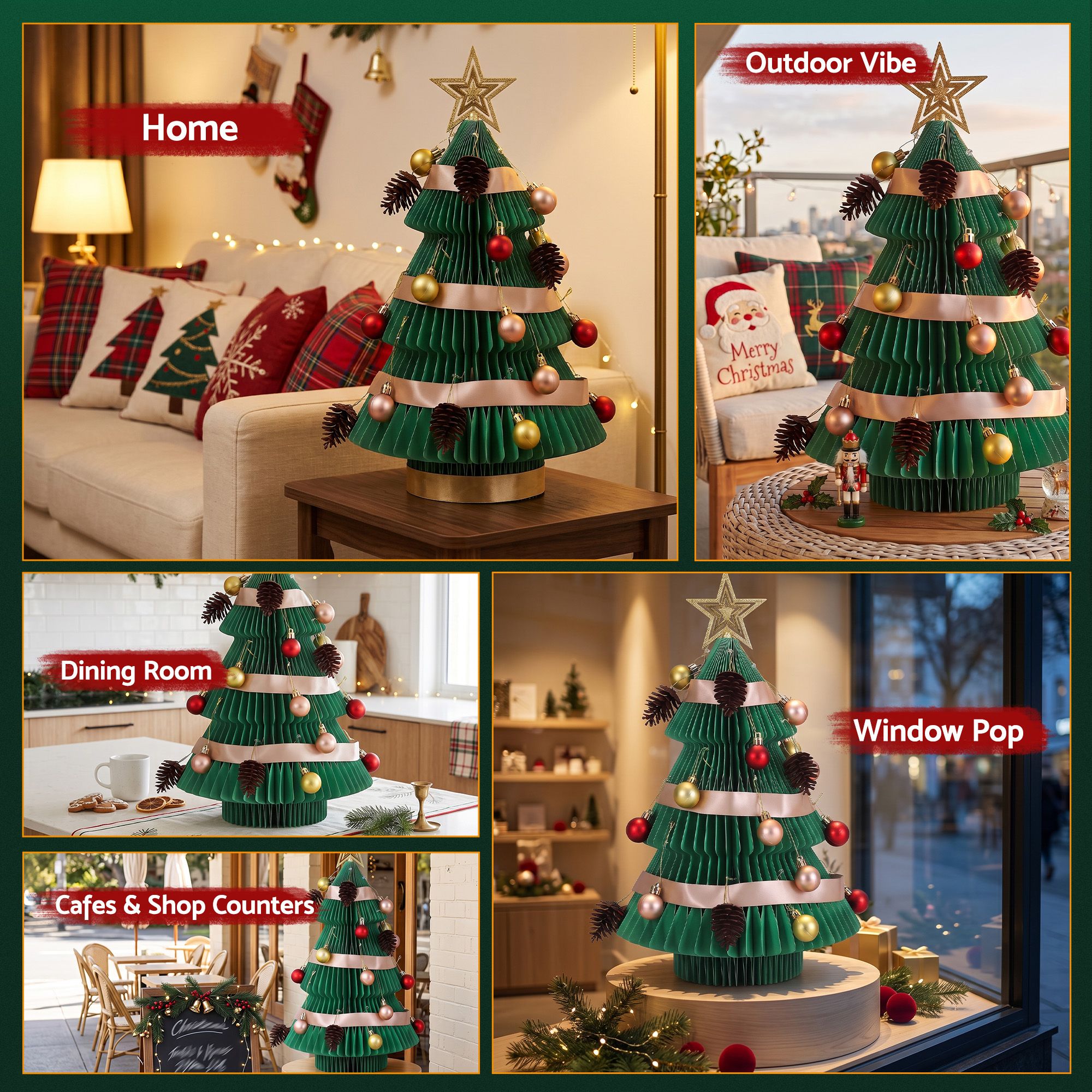 47CM Foldable Paper Christmas Tree with Star Topper & Ornament Set