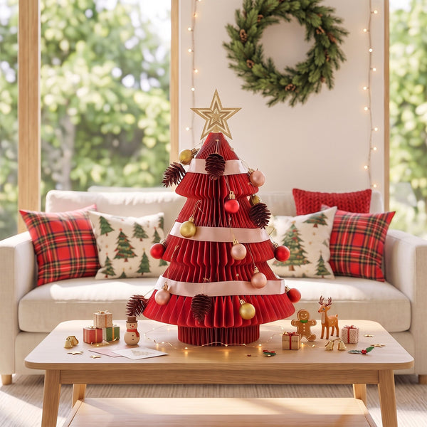 47CM Red Foldable Paper Christmas Tree with Star Topper & Ornament Set