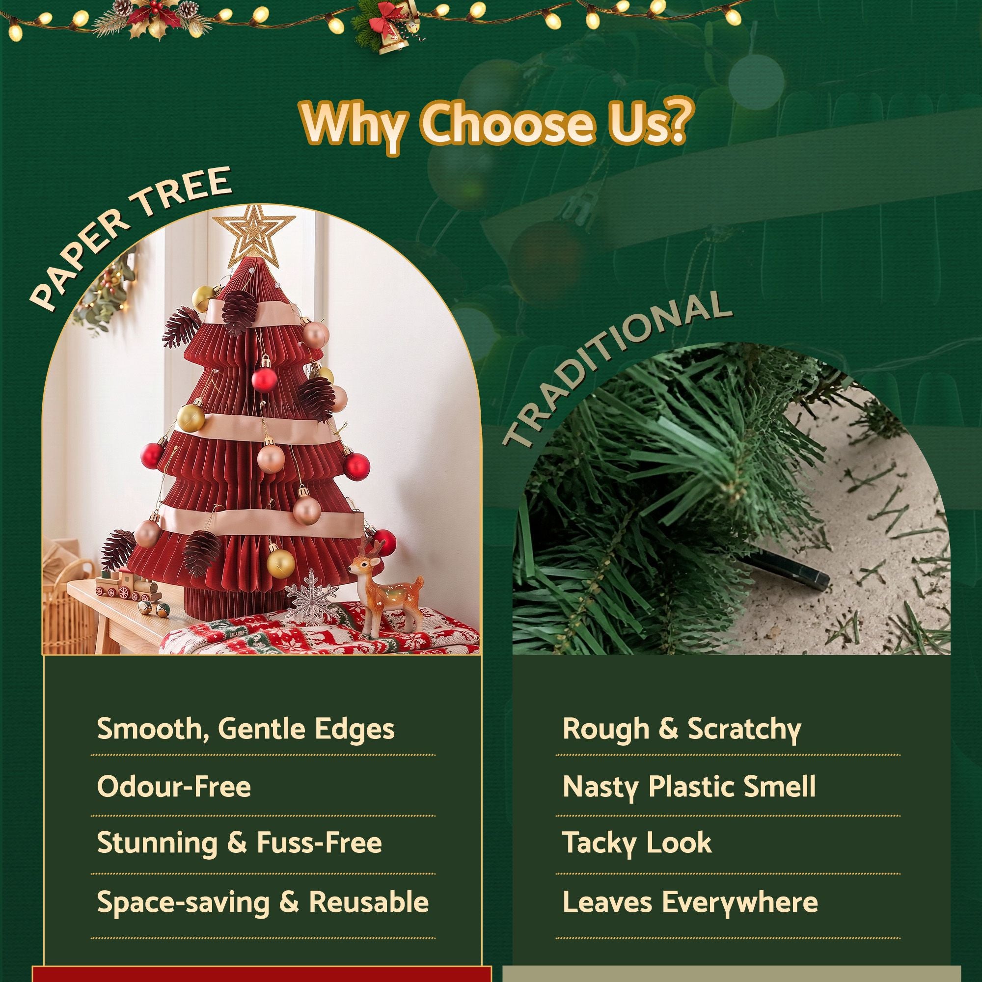 47CM Red Foldable Paper Christmas Tree with Star Topper & Ornament Set
