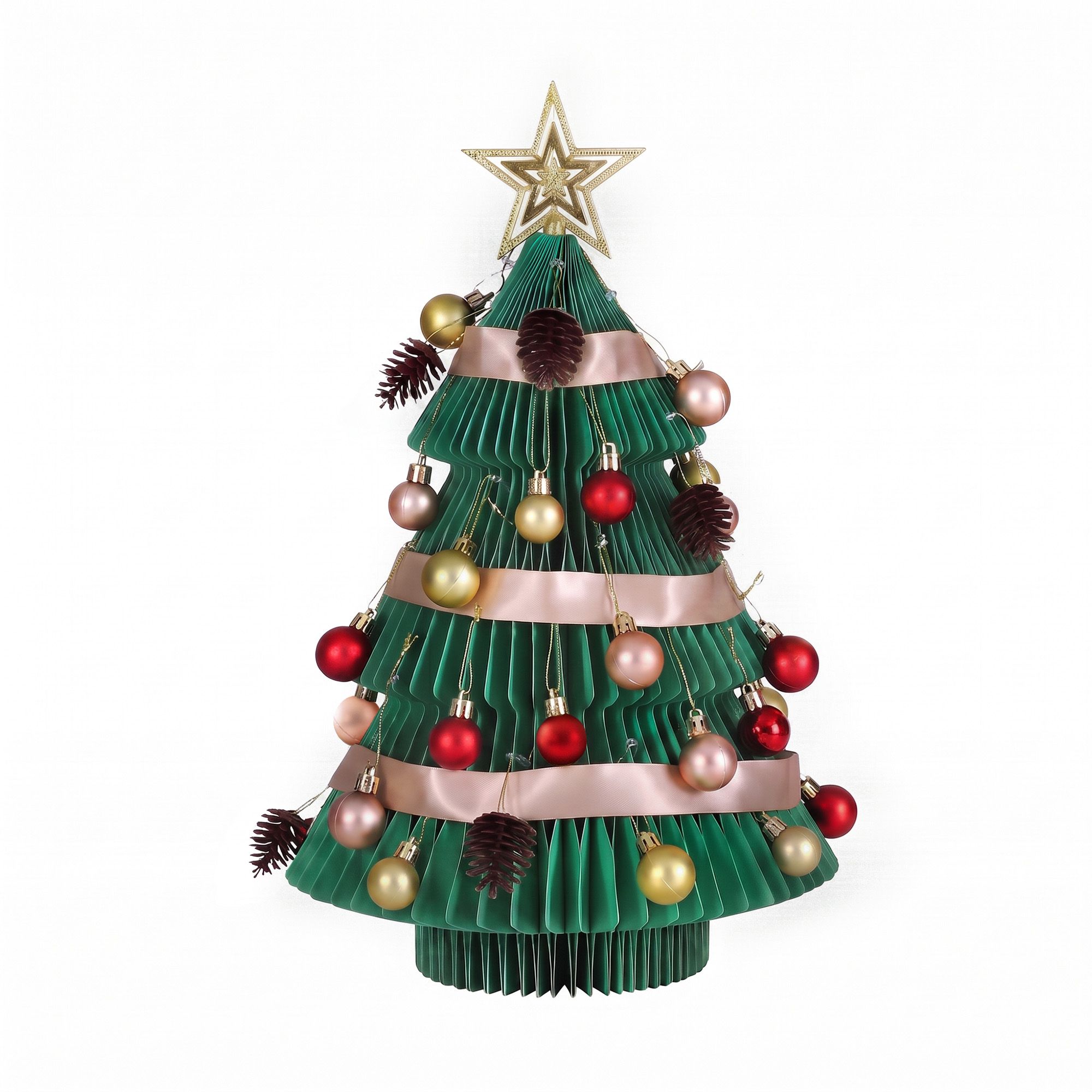 61CM Green Foldable Paper Christmas Tree with Star Topper & Ornament Set