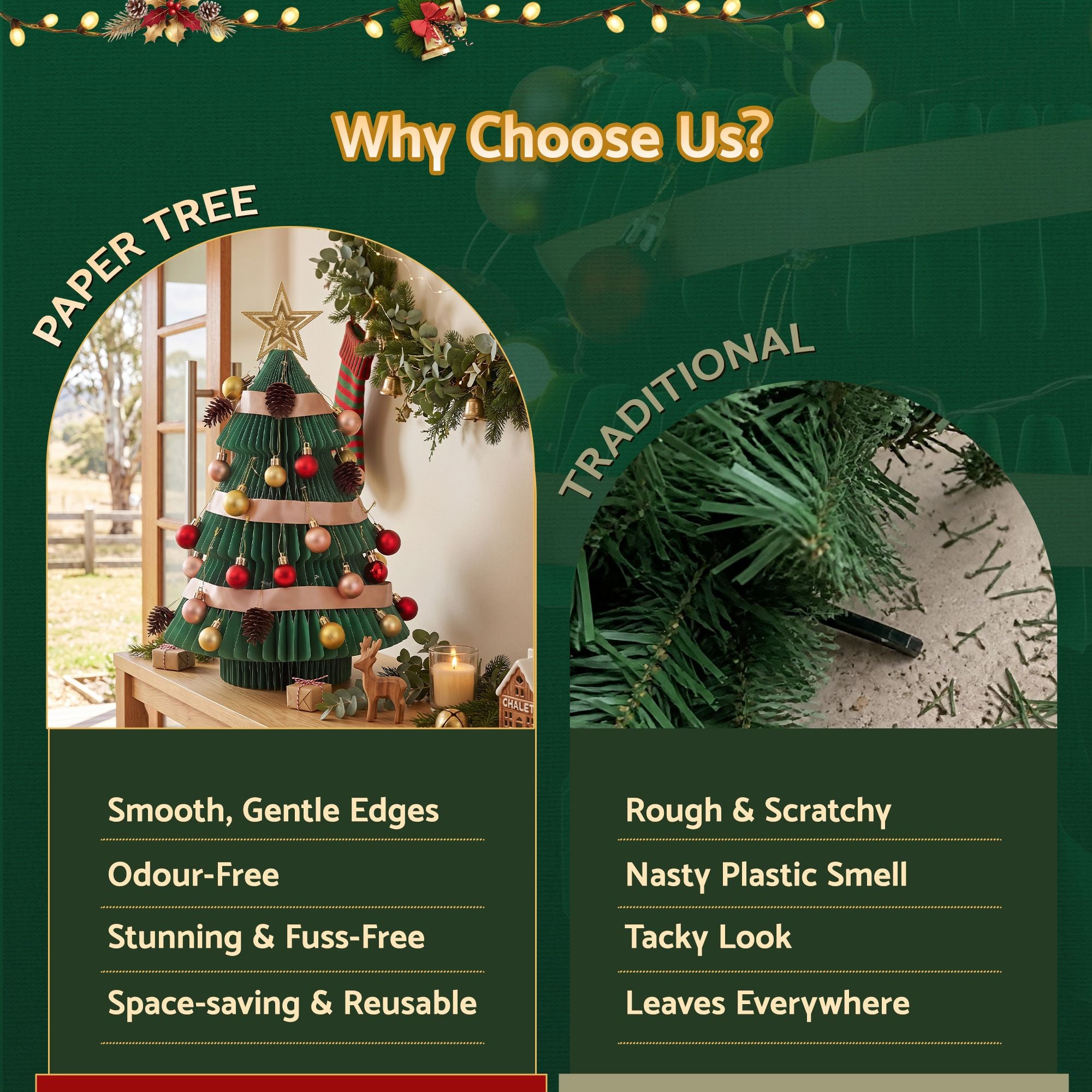 61CM Green Foldable Paper Christmas Tree with Star Topper & Ornament Set