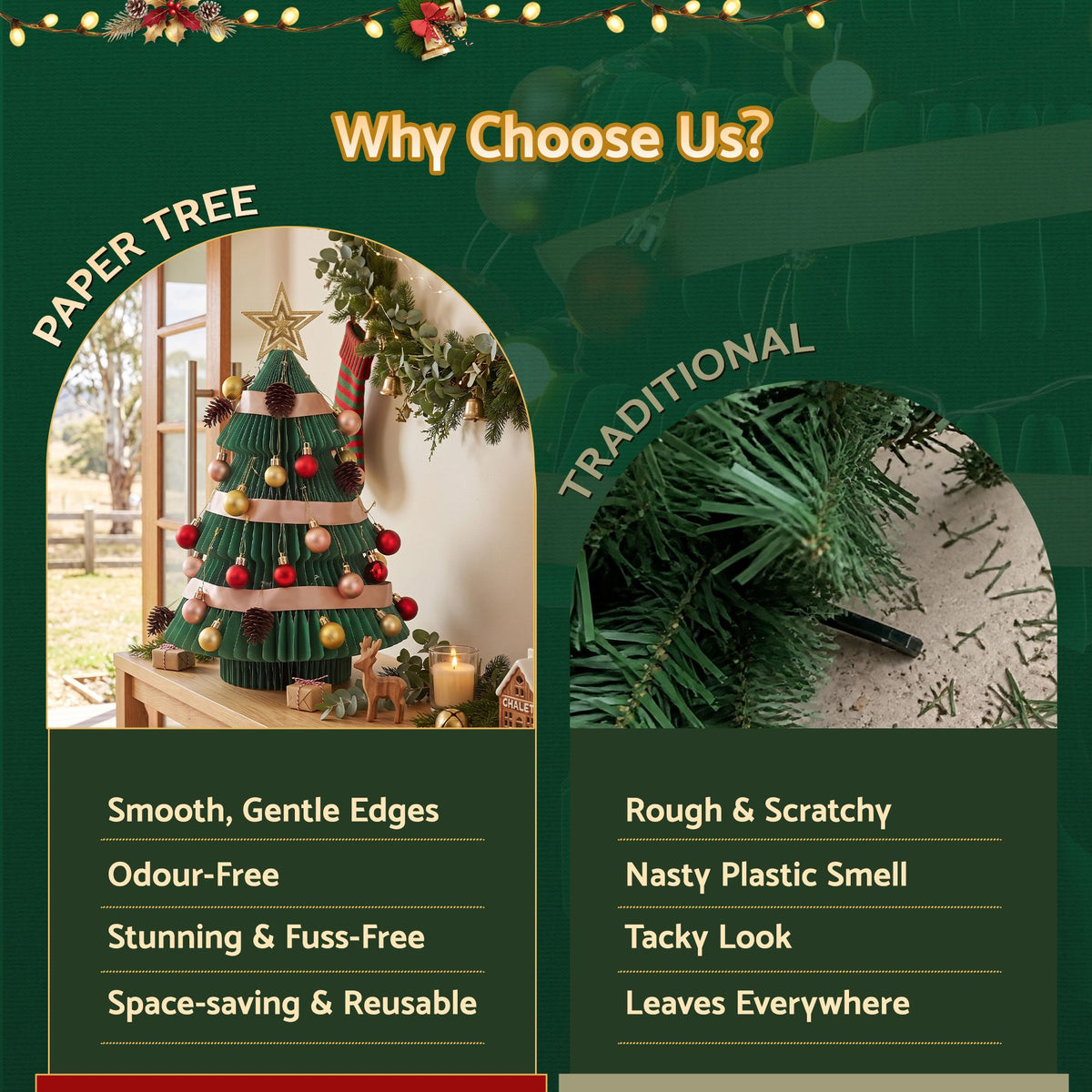 61CM Green Foldable Paper Christmas Tree with Star Topper & Ornament Set