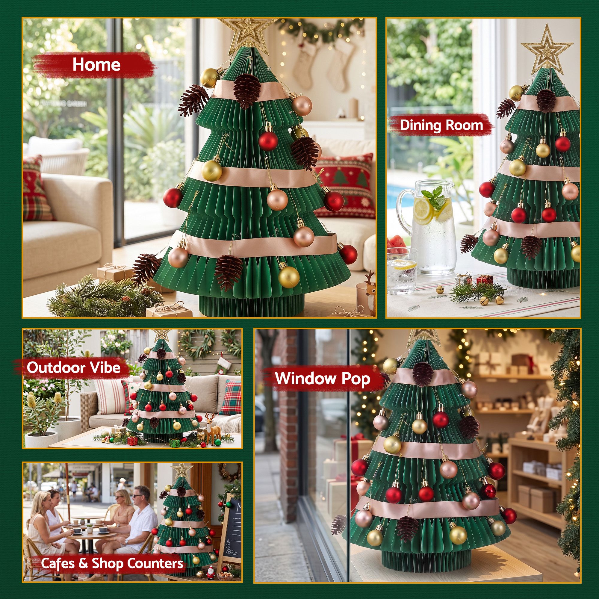 61CM Green Foldable Paper Christmas Tree with Star Topper & Ornament Set
