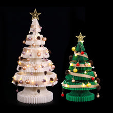 White & Green Honeycomb Paper Christmas Tree Set – 2 Pieces with LED Lights