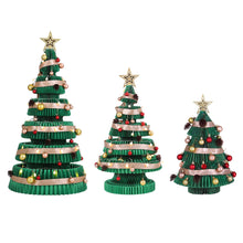 Green Honeycomb Paper Christmas Tree Set – 3 Pieces with LED Lights