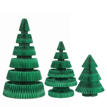 Green Honeycomb Paper Christmas Tree Set – 3 Pieces with LED Lights