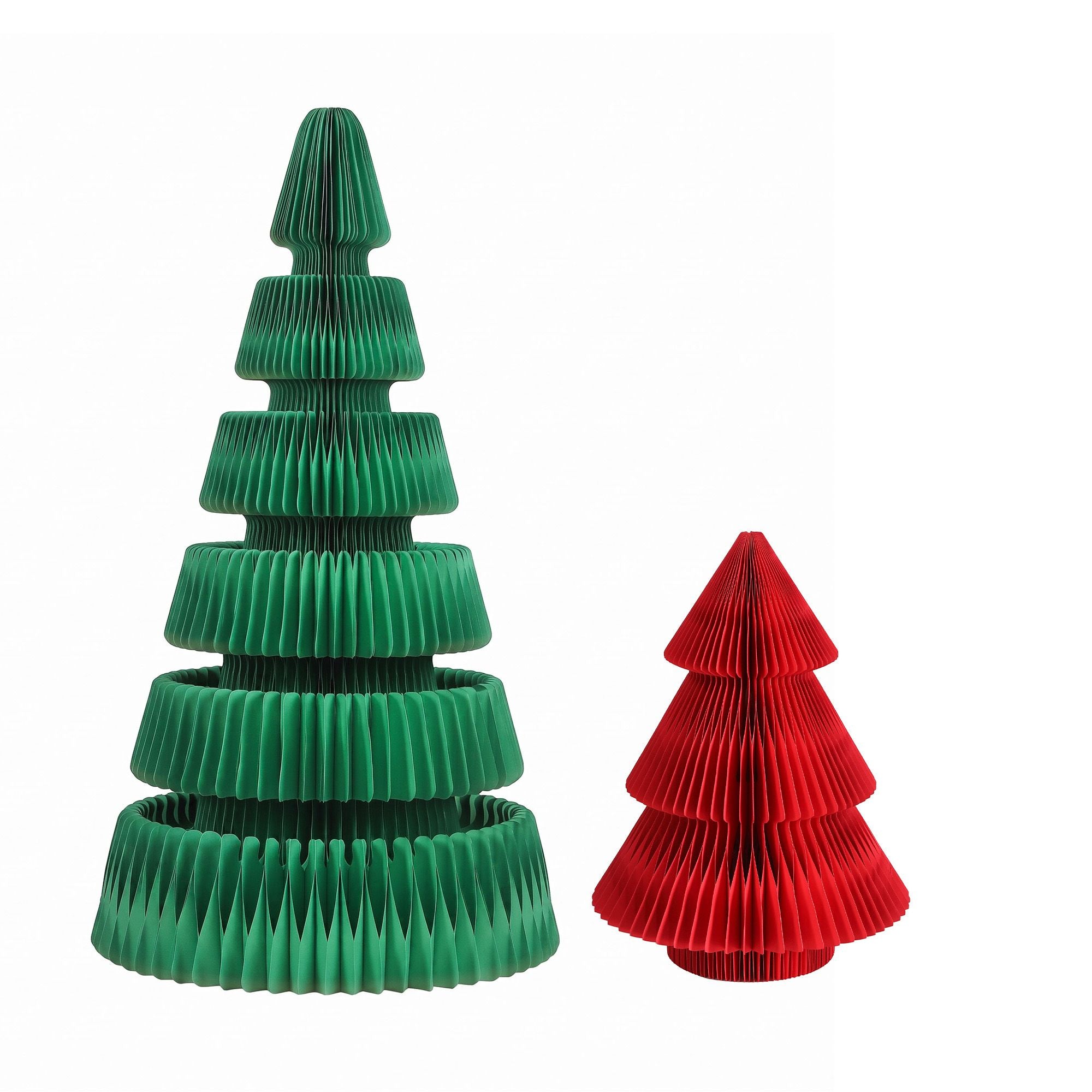 Green & Red Honeycomb Paper Christmas Tree Set – 2 Pieces with LED Lights