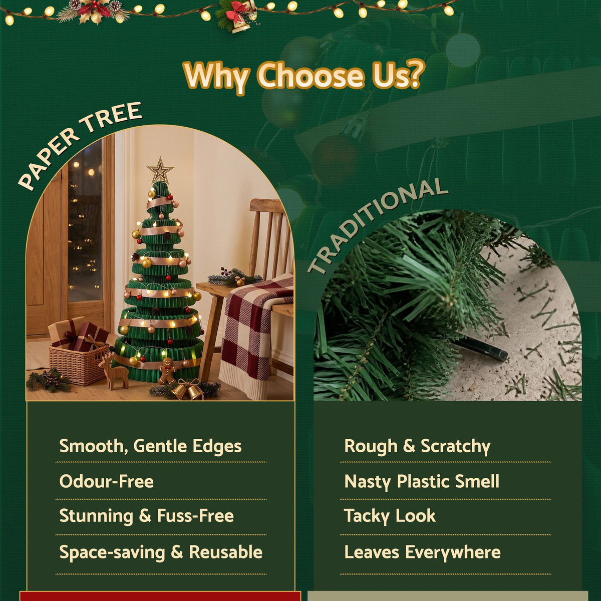 Green & Red Honeycomb Paper Christmas Tree Set – 2 Pieces with LED Lights