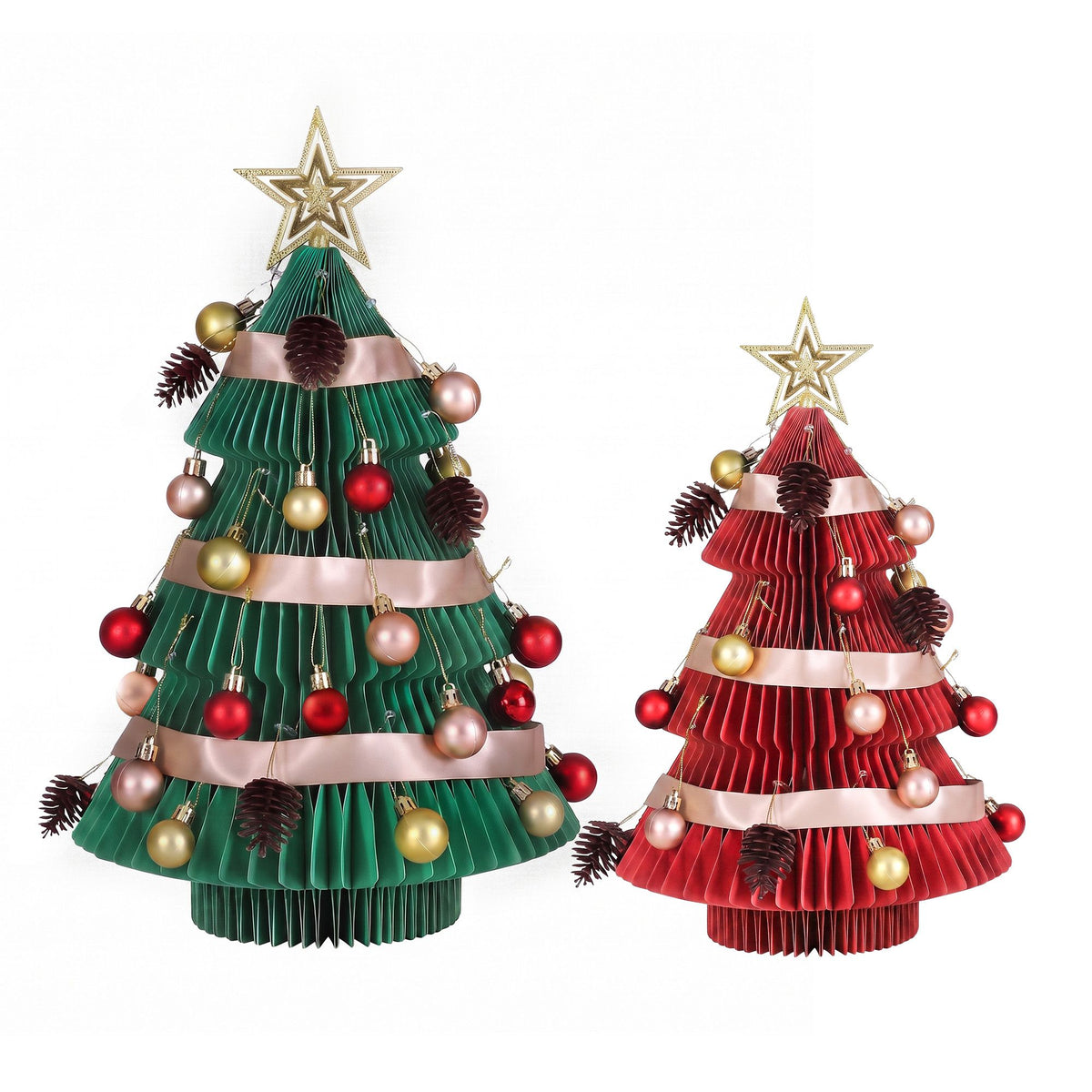 Green & Red Honeycomb Paper Desktop Christmas Tree Set – 2 Pieces