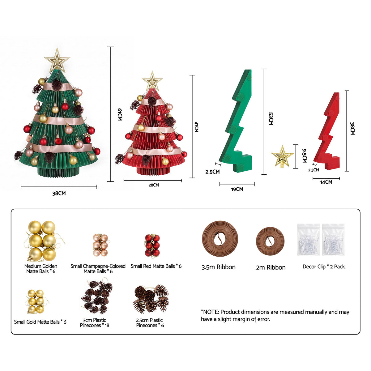 Green & Red Honeycomb Paper Desktop Christmas Tree Set – 2 Pieces
