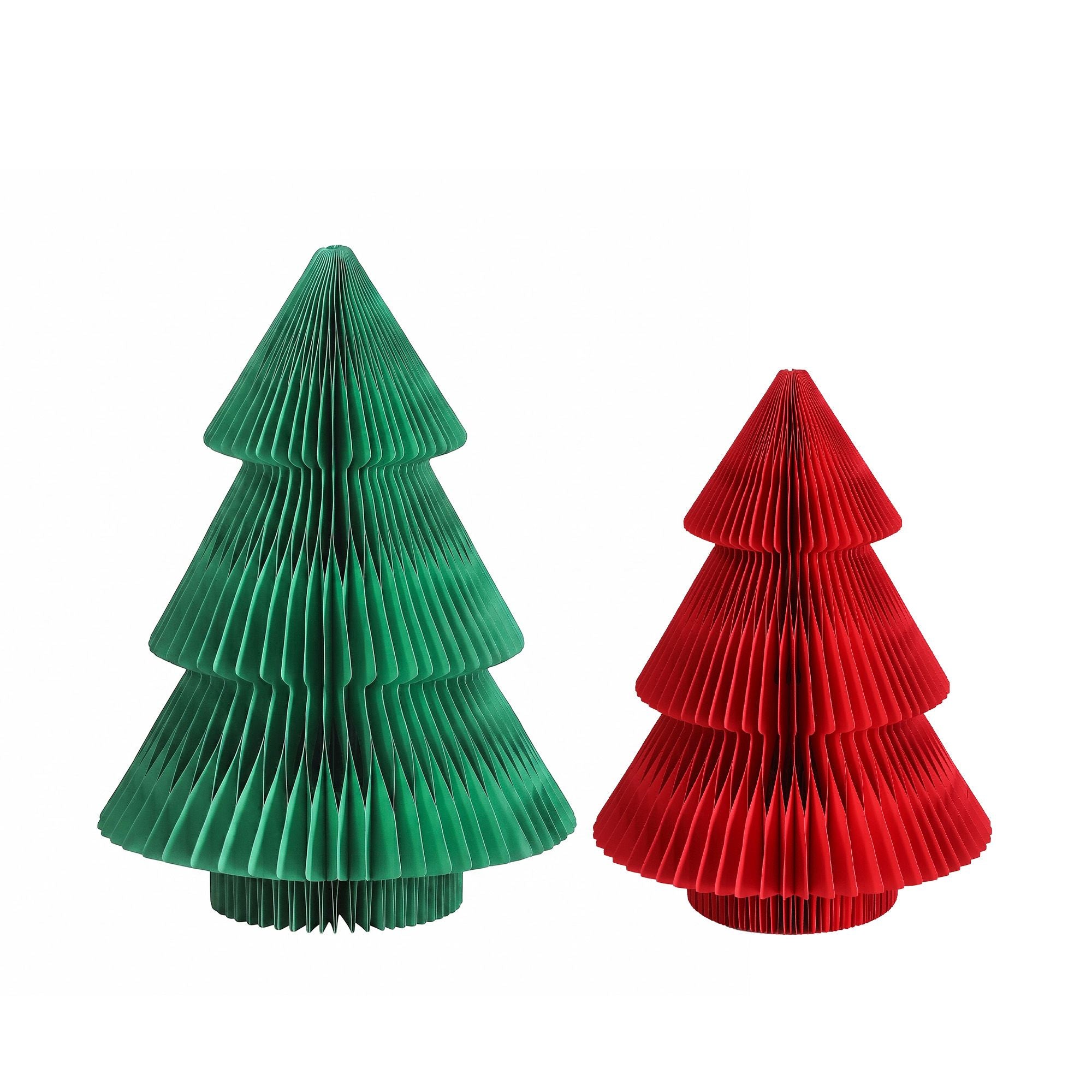 Green & Red Honeycomb Paper Desktop Christmas Tree Set – 2 Pieces