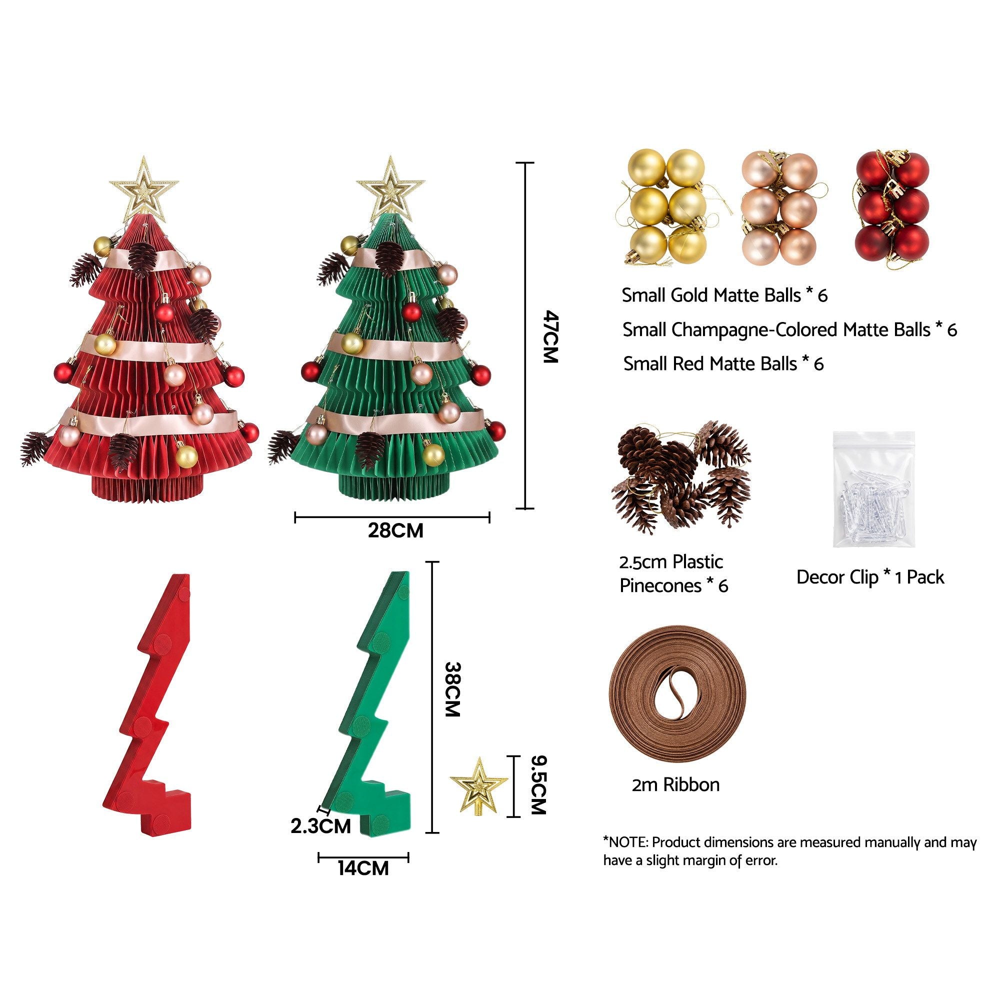 Green & Red Honeycomb Paper Desktop Christmas Tree Set – 2 Pieces