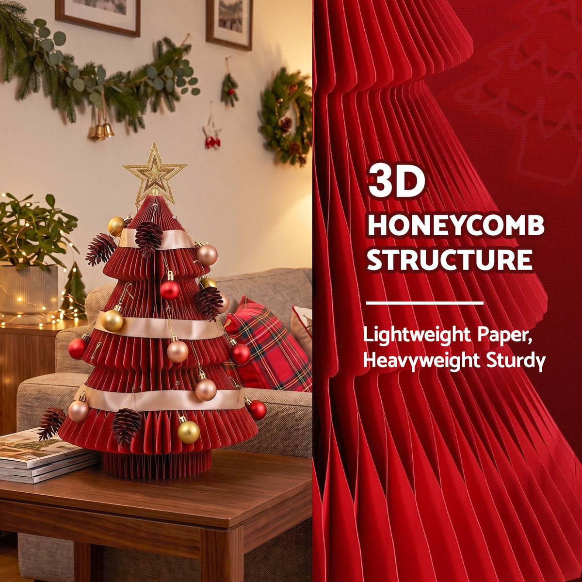 Green & Red Honeycomb Paper Desktop Christmas Tree Set – 2 Pieces