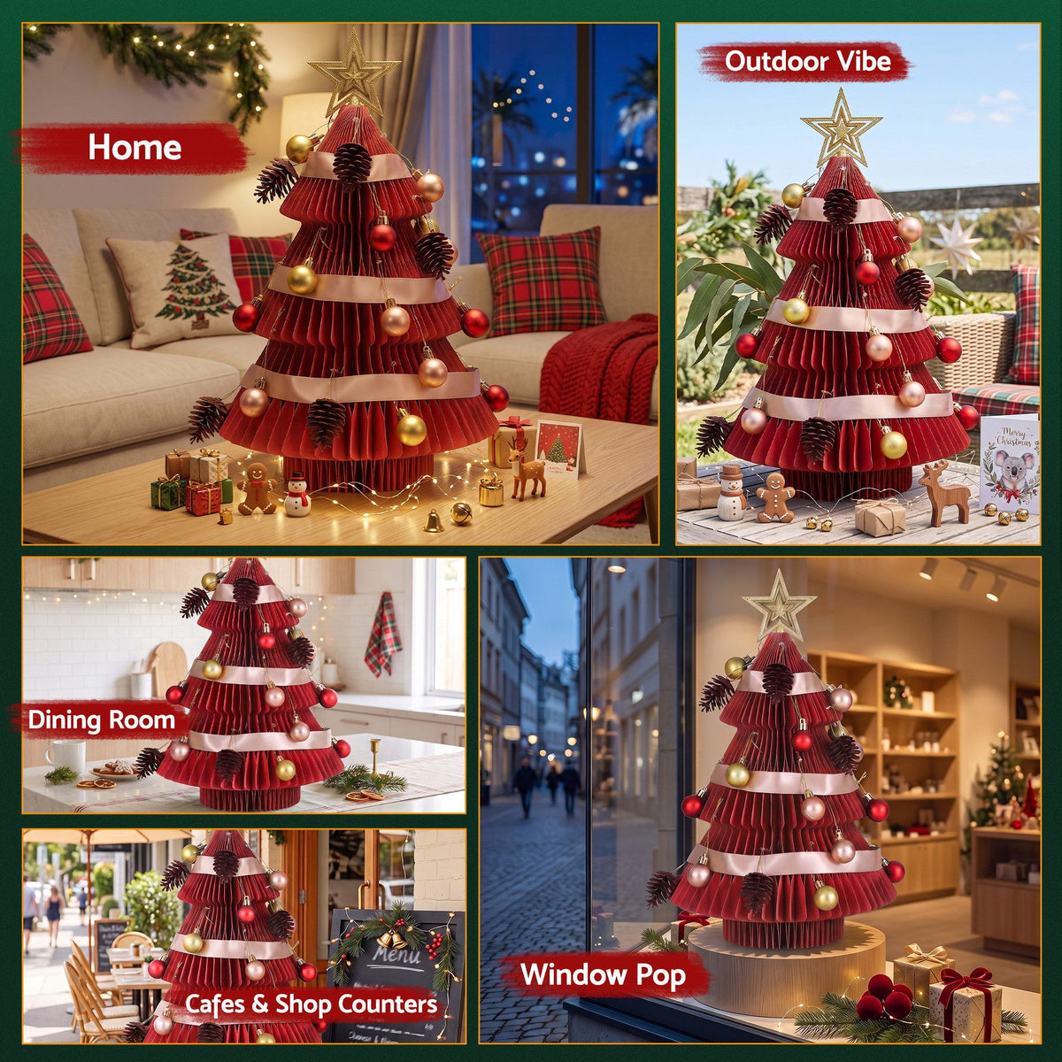 Green & Red Honeycomb Paper Desktop Christmas Tree Set – 2 Pieces