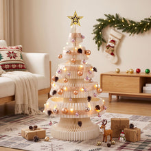 114CM White Foldable Paper Christmas Tree with LED Lights, Star Topper & Ornament Kit