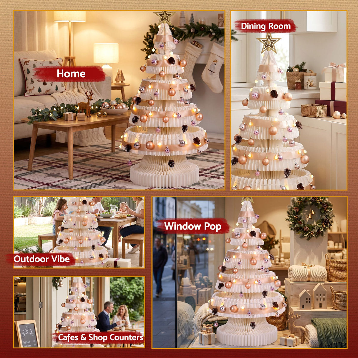 114CM White Foldable Paper Christmas Tree with LED Lights, Star Topper & Ornament Kit