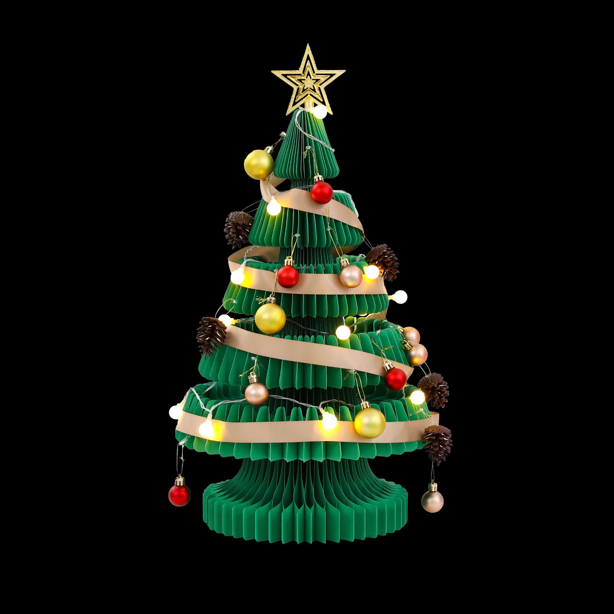 62CM Foldable Paper Christmas Tree with LED Lights, Star Topper & Ornament Kit