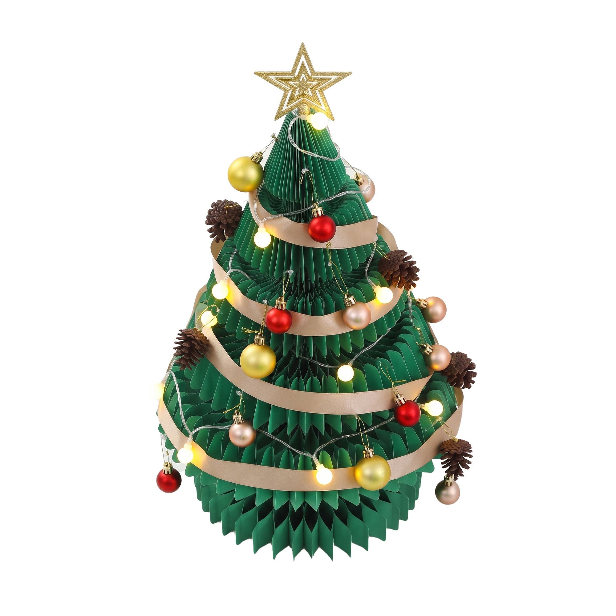 62CM Foldable Paper Christmas Tree with LED Lights, Star Topper & Ornament Kit