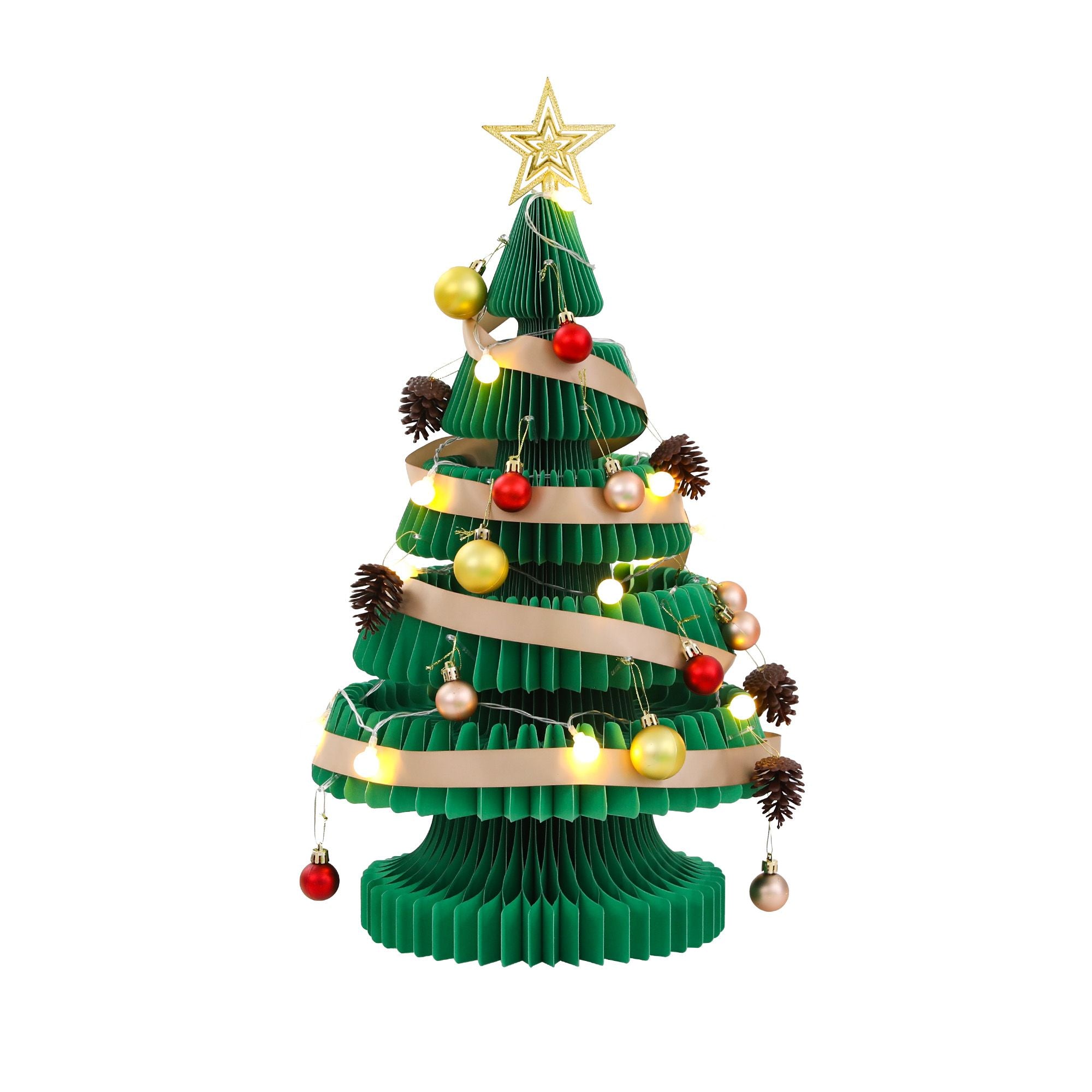 62CM Foldable Paper Christmas Tree with LED Lights, Star Topper & Ornament Kit