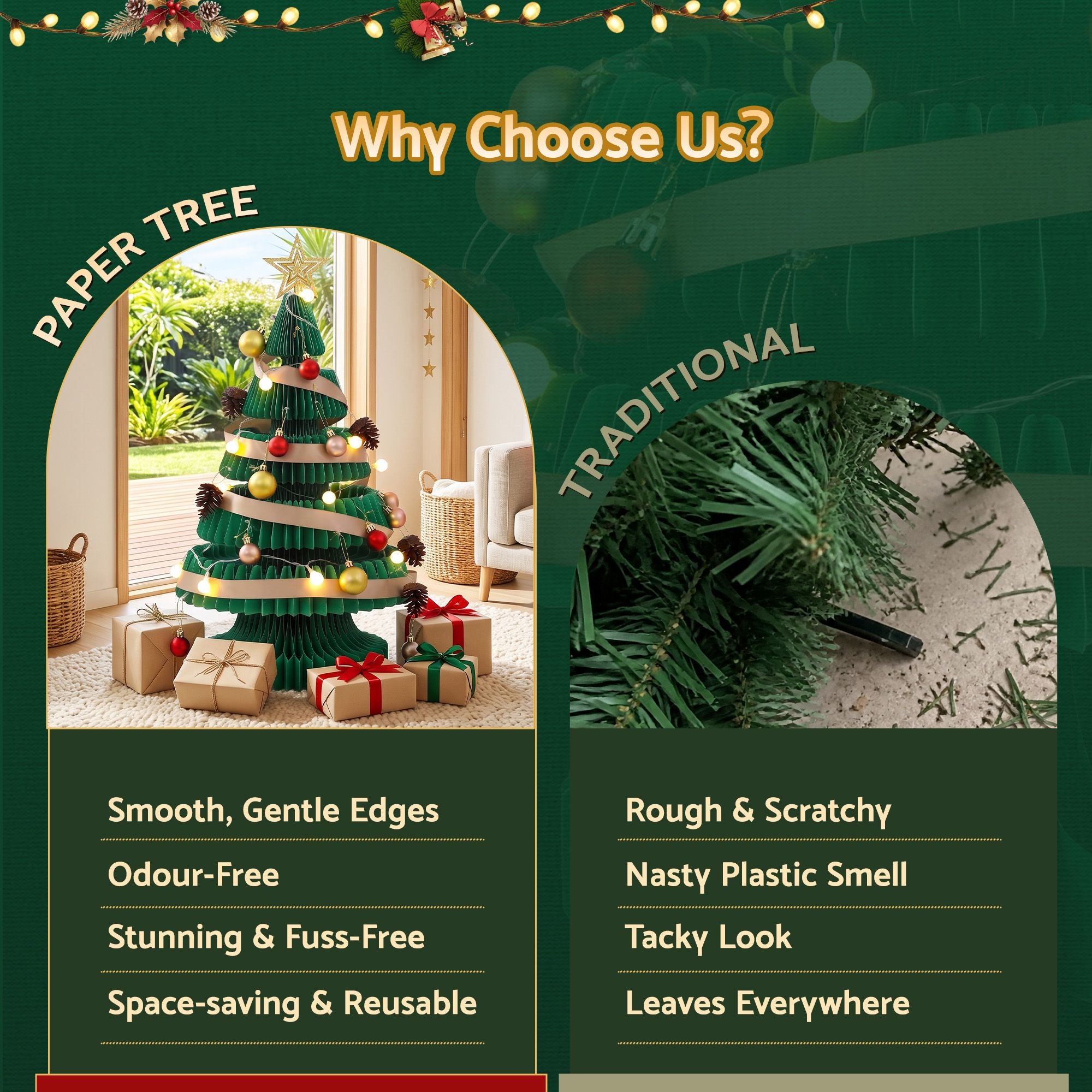 62CM Foldable Paper Christmas Tree with LED Lights, Star Topper & Ornament Kit