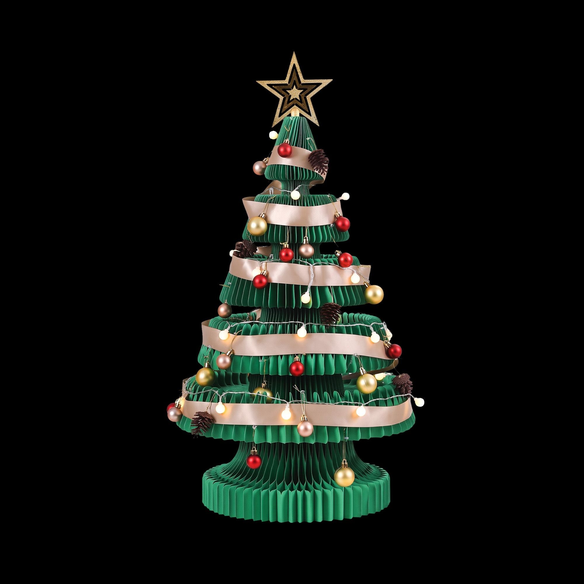 87CM Foldable Paper Christmas Tree with LED Lights, Star Topper & Ornament Kit