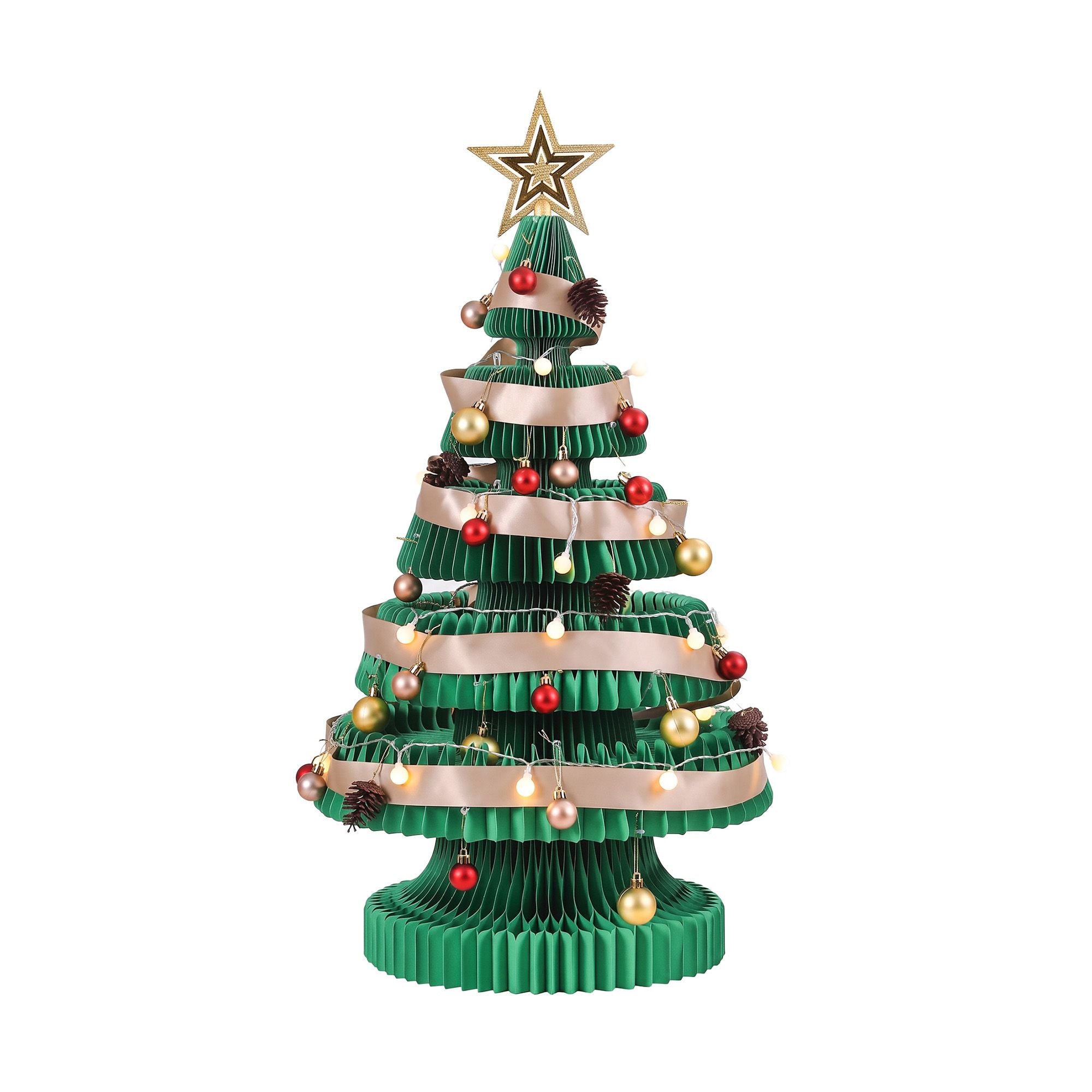 87CM Foldable Paper Christmas Tree with LED Lights, Star Topper & Ornament Kit