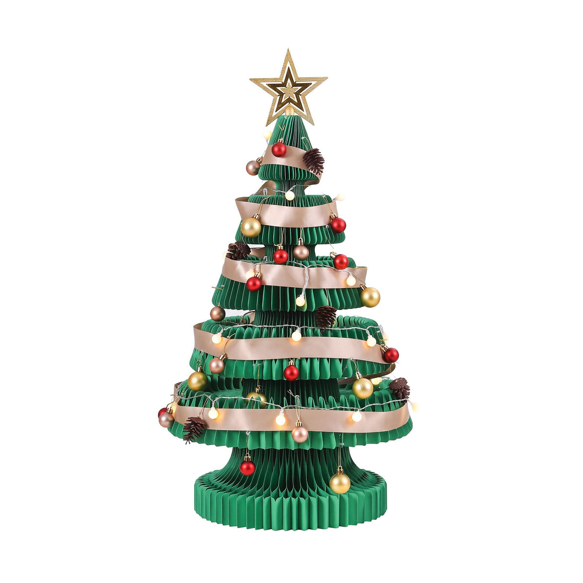 87CM Foldable Paper Christmas Tree with LED Lights, Star Topper & Ornament Kit