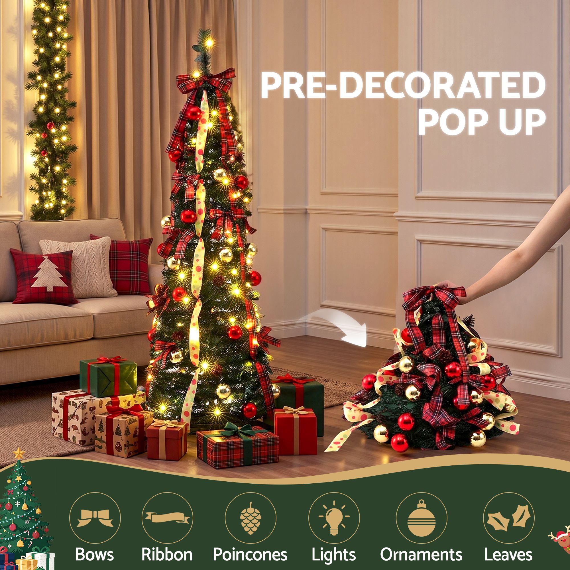 5FT Pre-Lit Pop-Up Christmas Tree with 80 LED
