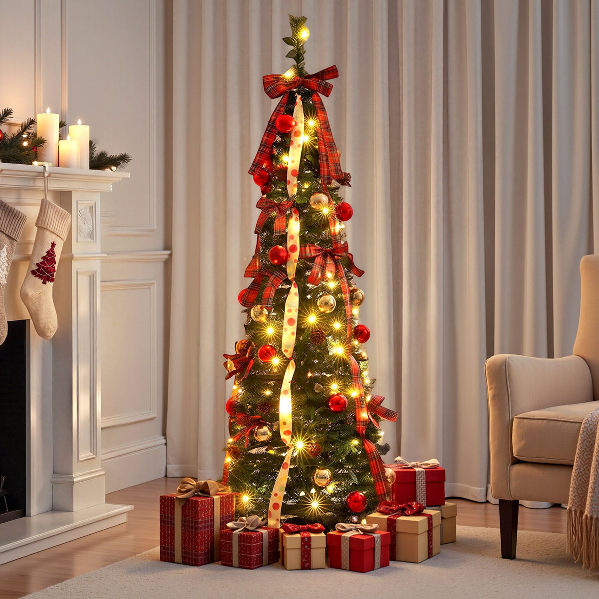 5FT Pre-Lit Pop-Up Christmas Tree with 80 LED