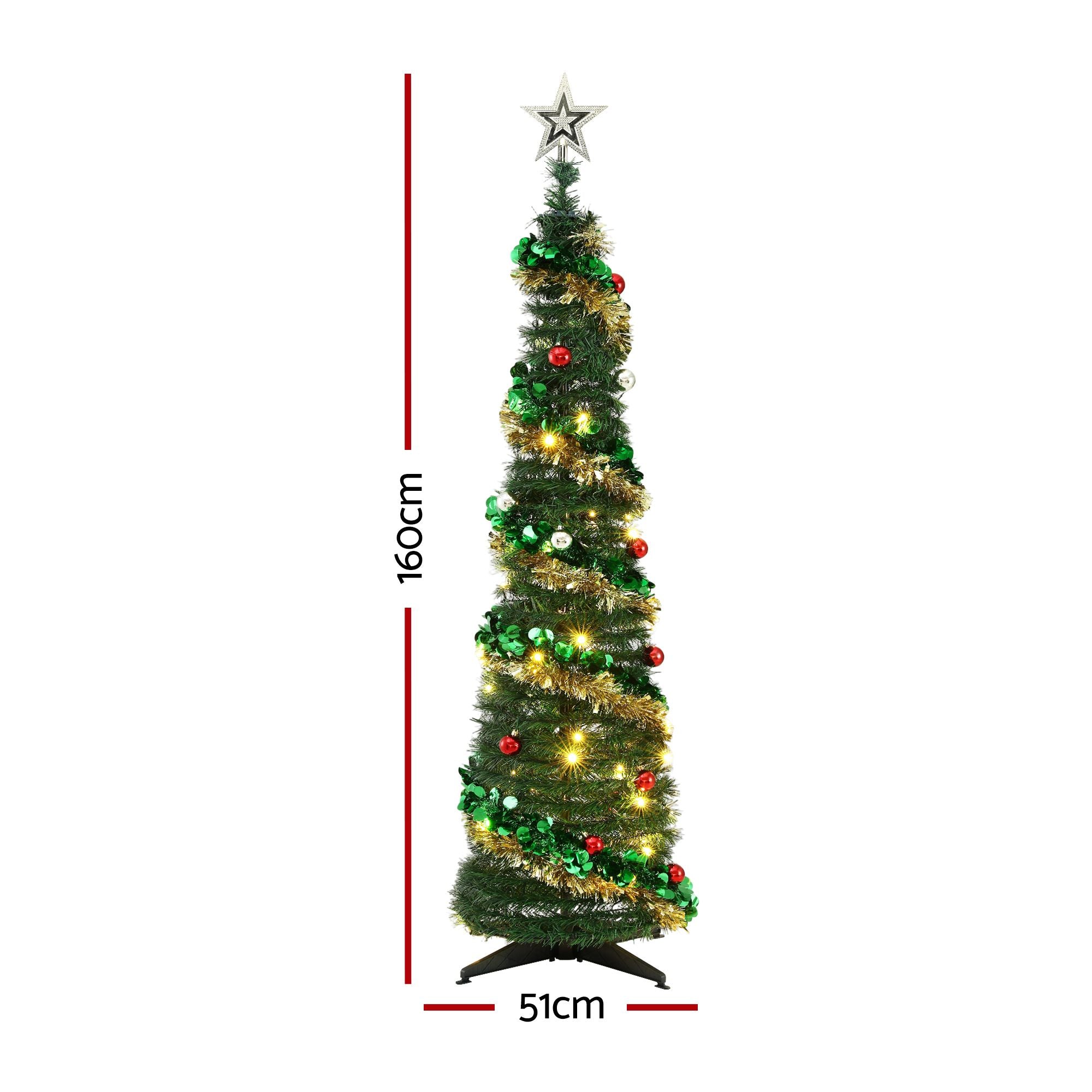 5FT Pre-Lit Pop-Up Christmas Tree with Star Topper & 50 LED