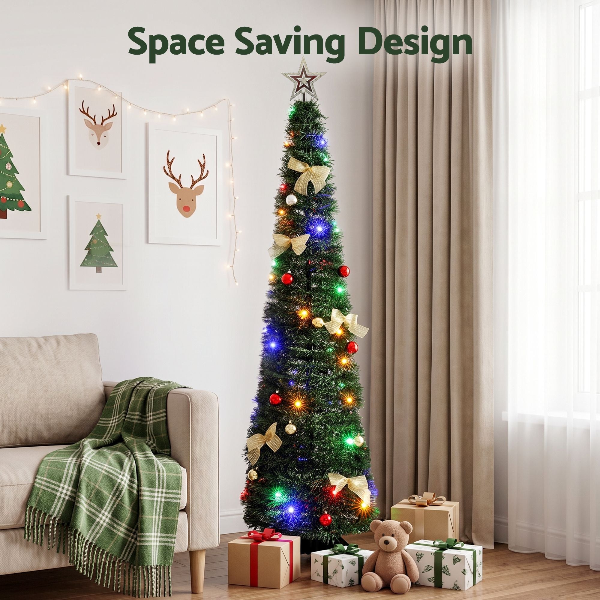 5FT Pre-Lit Pop-Up Christmas Tree with 50 Multicolour LED