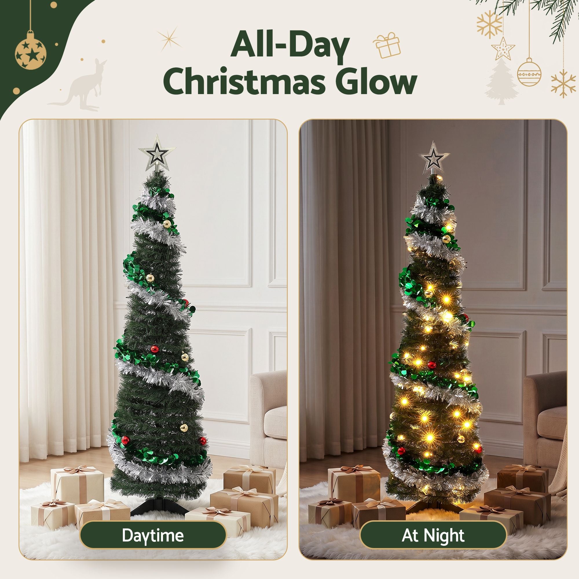 5FT Pre-Lit Pop-Up Christmas Tree with 50 Warm White LED
