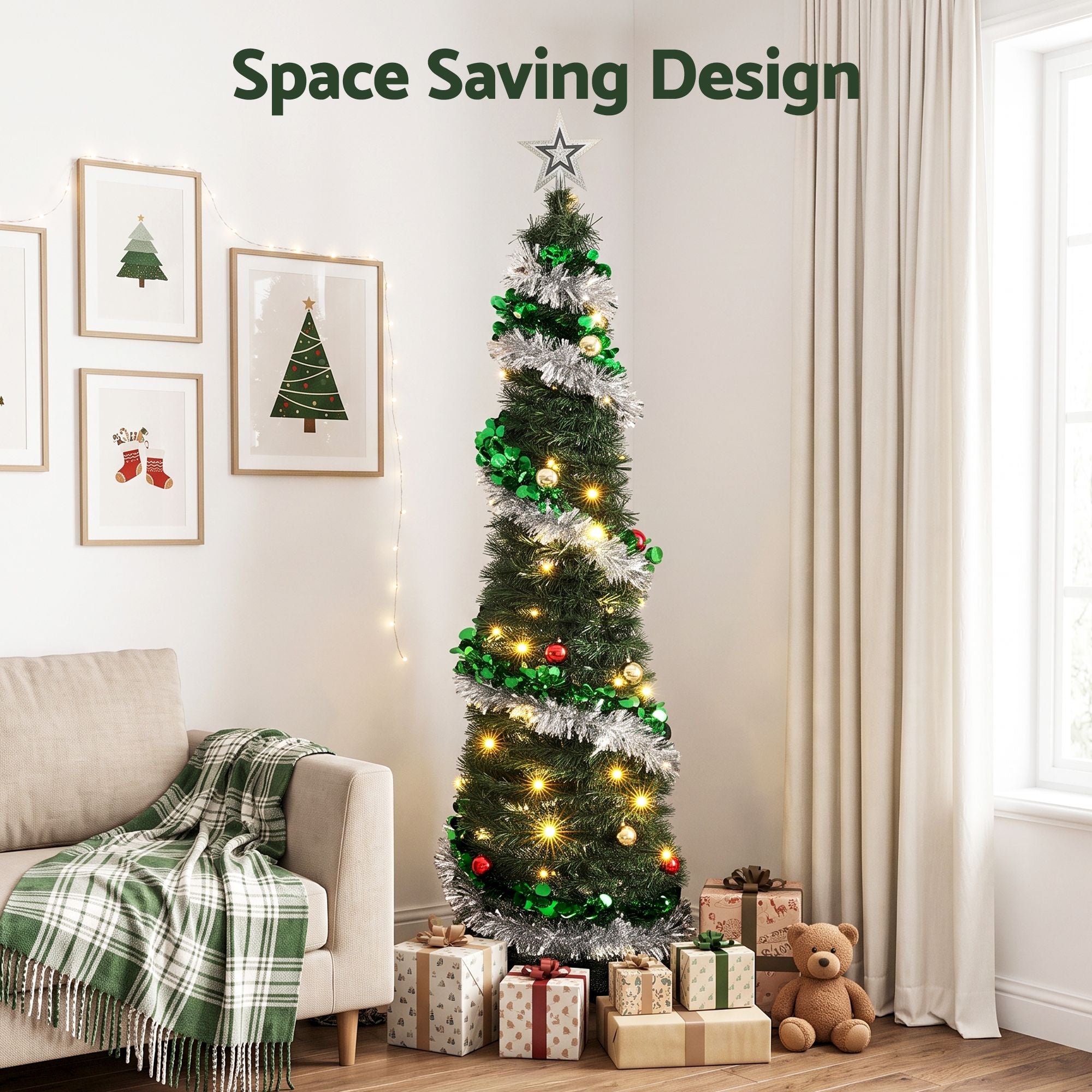 5FT Pre-Lit Pop-Up Christmas Tree with 50 Warm White LED