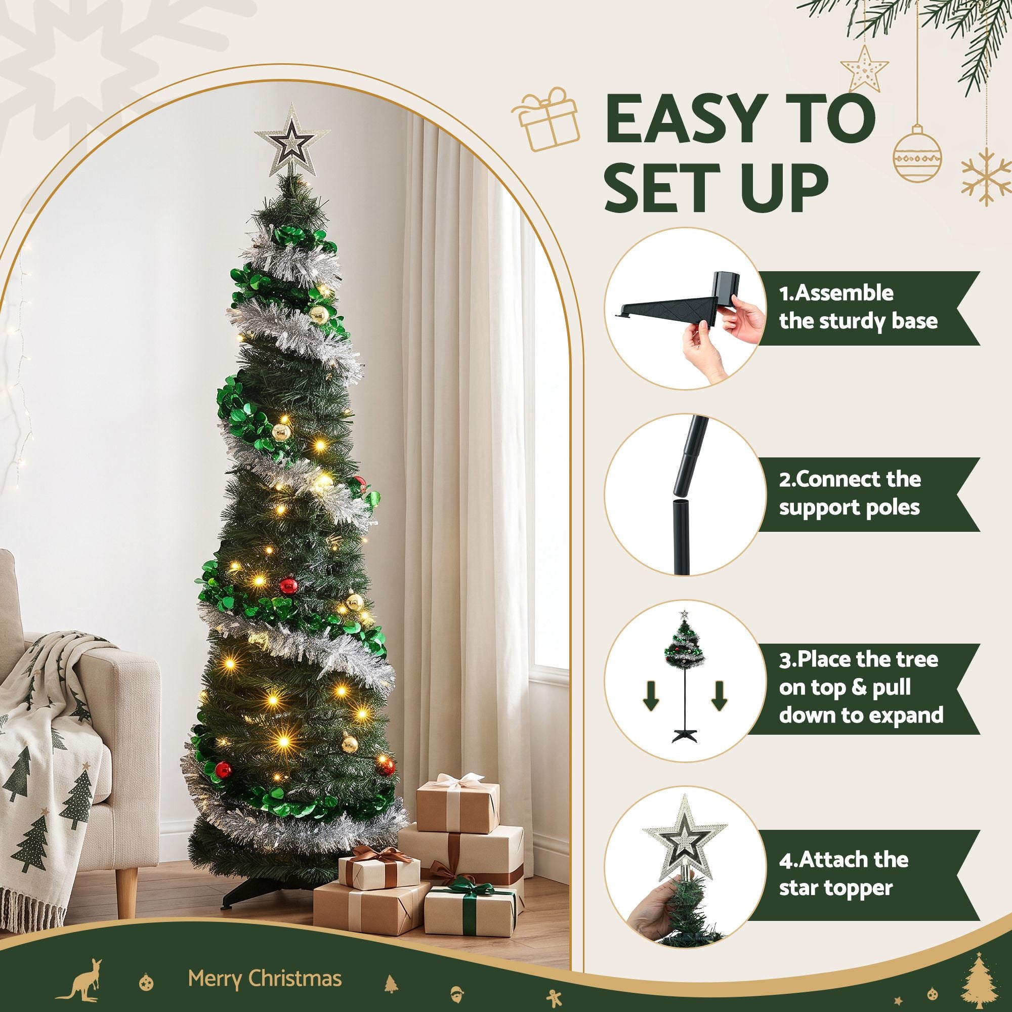 5FT Pre-Lit Pop-Up Christmas Tree with 50 Warm White LED
