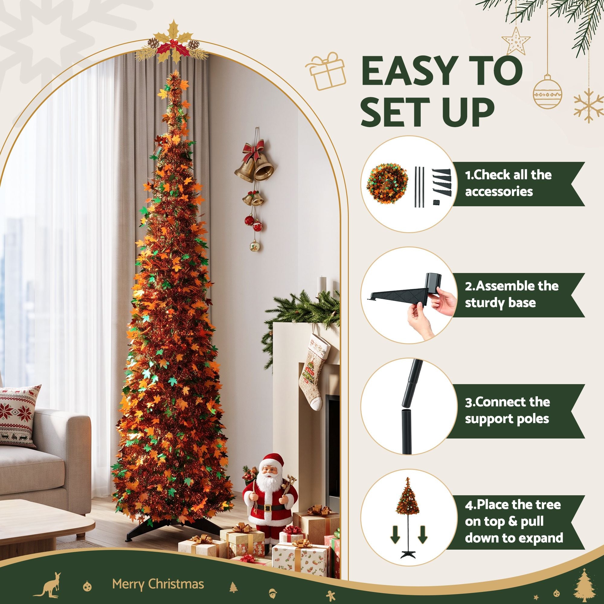 5FT Gold Maple Leaf Pop-Up Christmas Tree