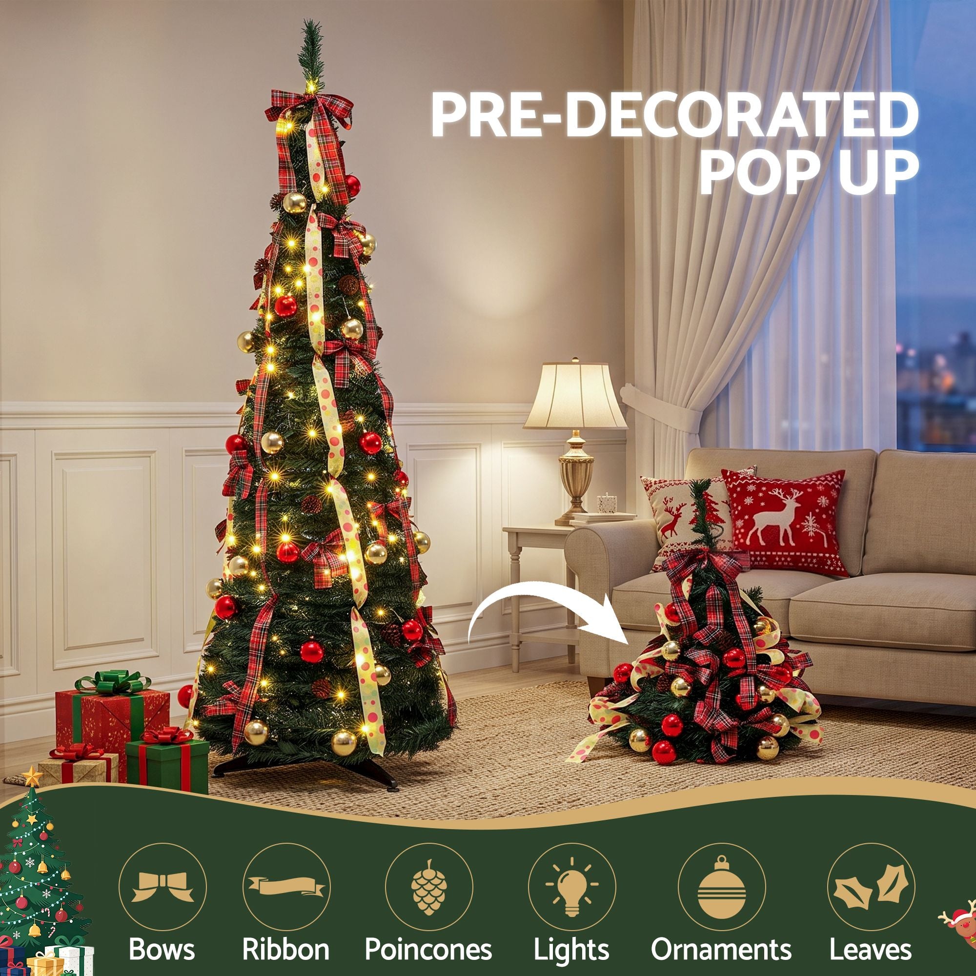 6.5FT Pre-Lit Pop-Up Christmas Tree with 150 LED