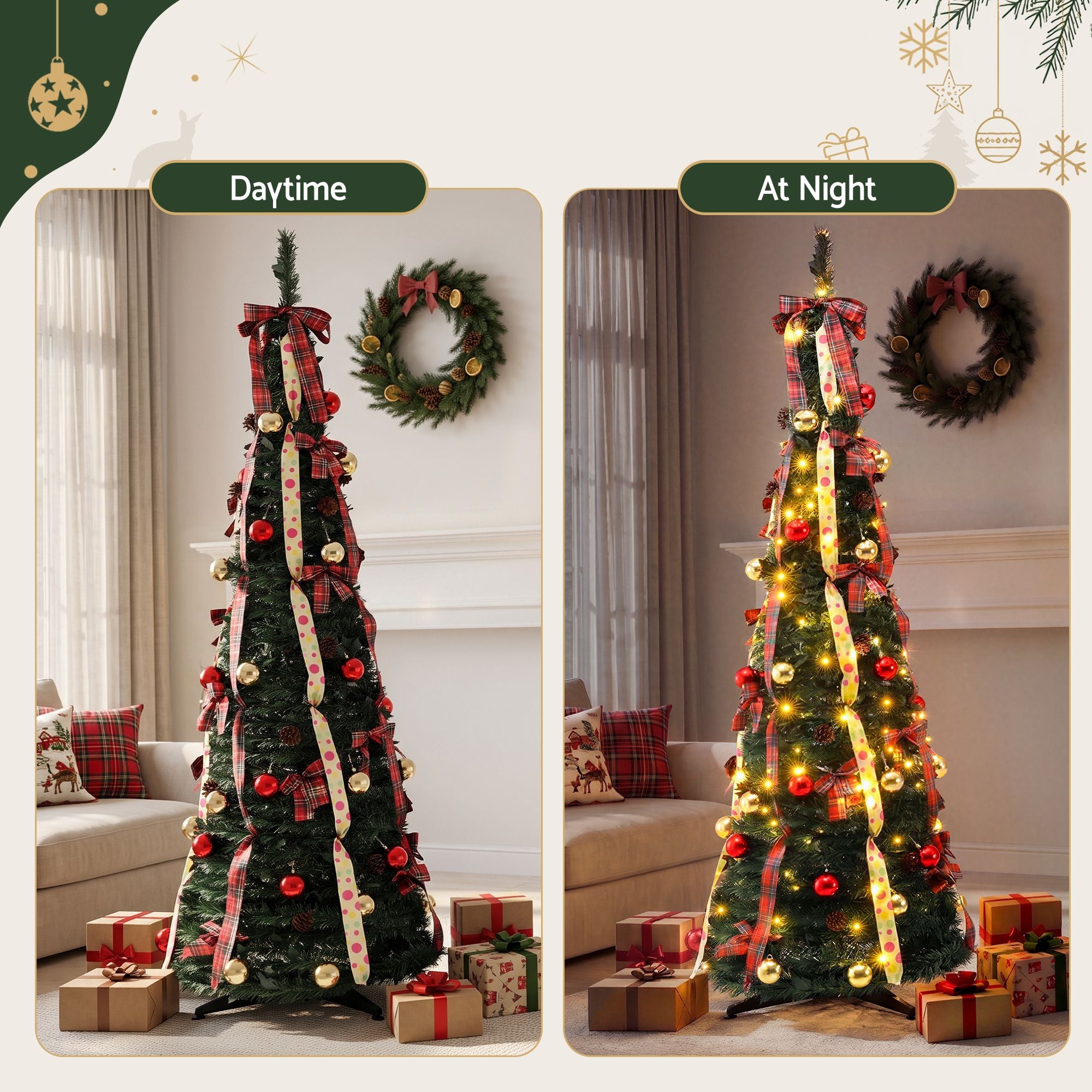 6.5FT Pre-Lit Pop-Up Christmas Tree with 150 LED