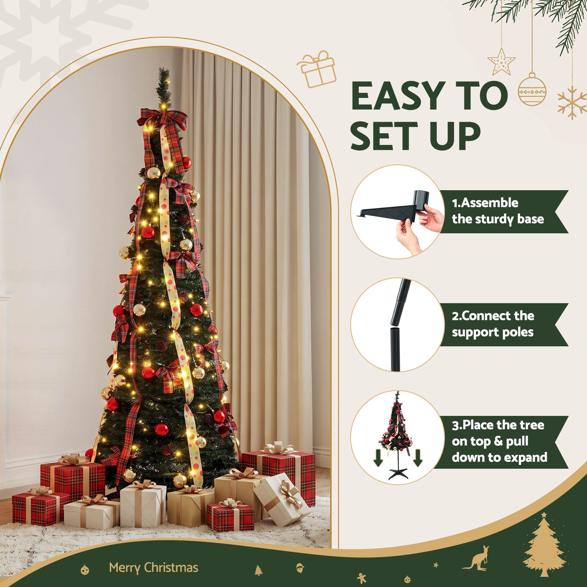 6.5FT Pre-Lit Pop-Up Christmas Tree with 150 LED