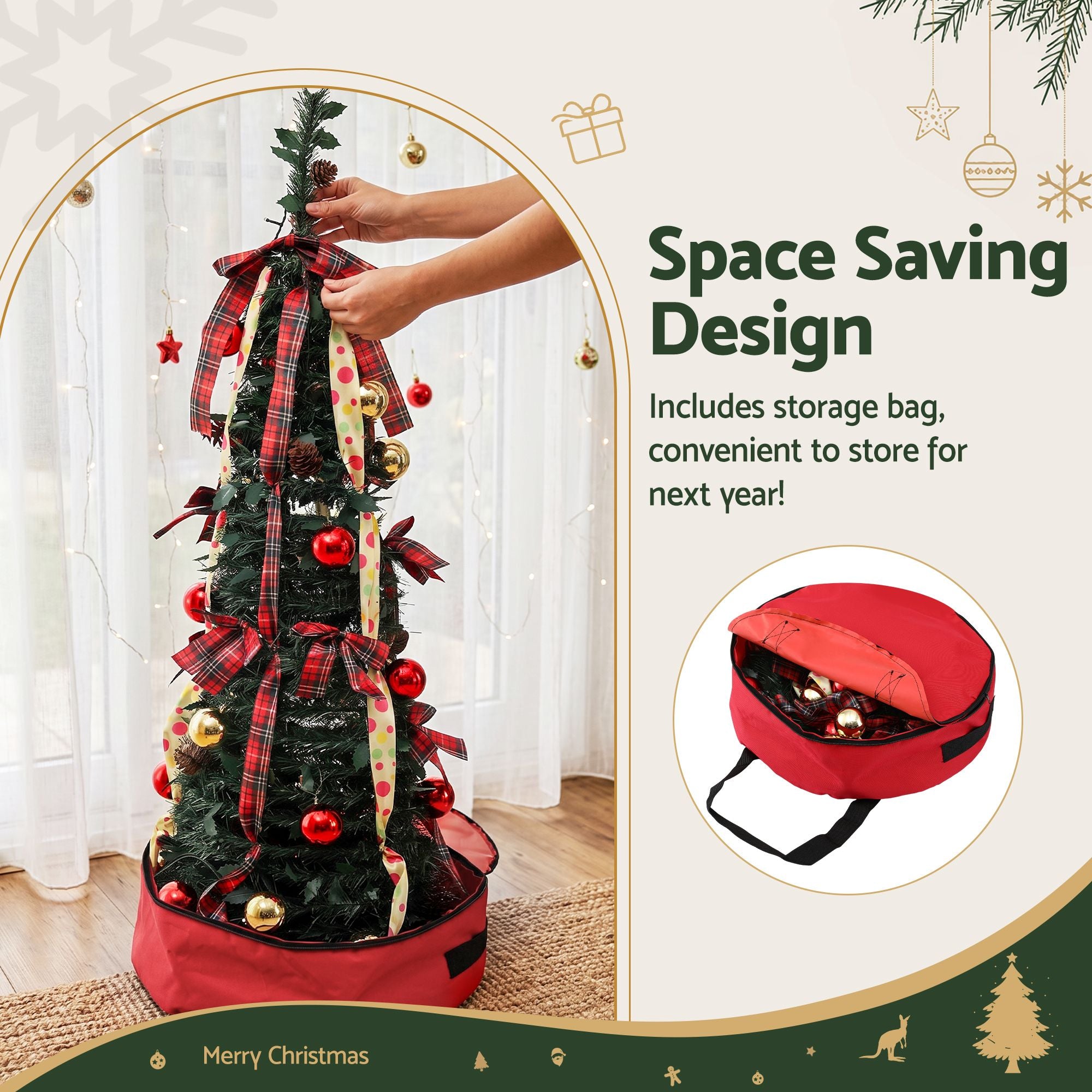 6.5FT Pre-Lit Pop-Up Christmas Tree with 150 LED