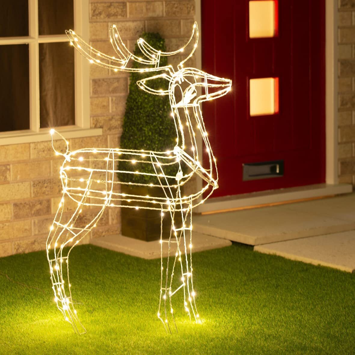 115cm Warm White LED 3D Standing Reindeer Christmas Decoration