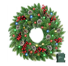60CM Pre-Lit Christmas Wreath – 50 Warm White LED Lights, Berries & Pine Cones