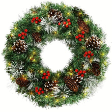 50CM Pre-Lit Christmas Wreath – 50 Warm White LED Lights, Pine Cones & Berries
