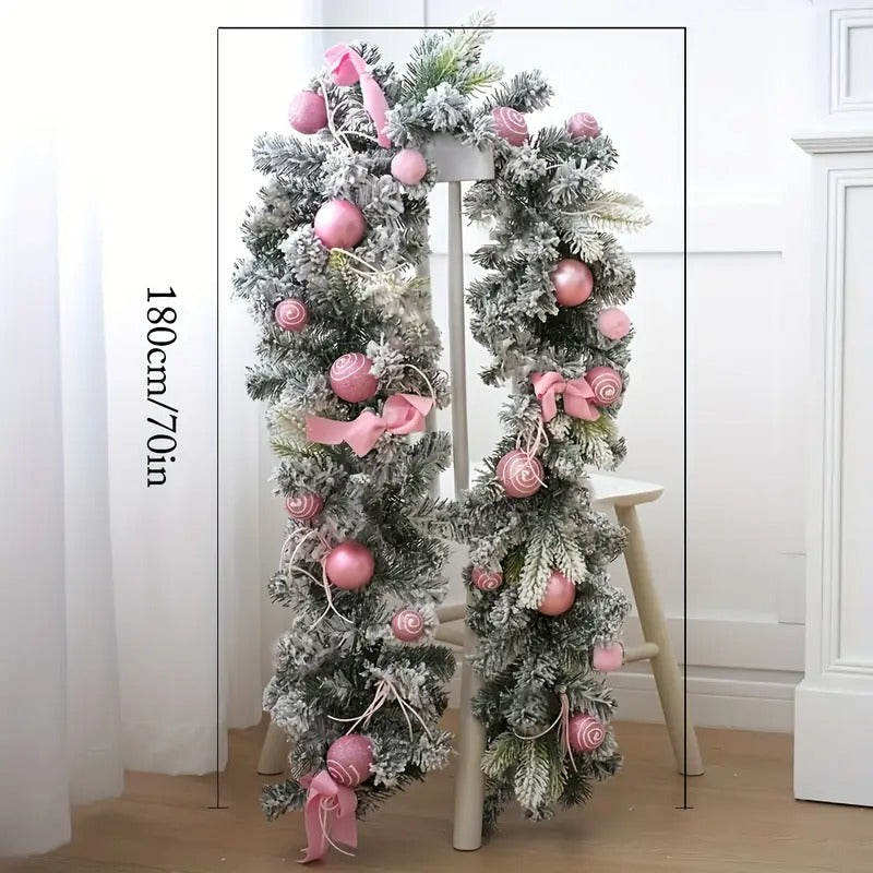 180cm Pink Christmas Garland – Soft Tone Decorative Accent