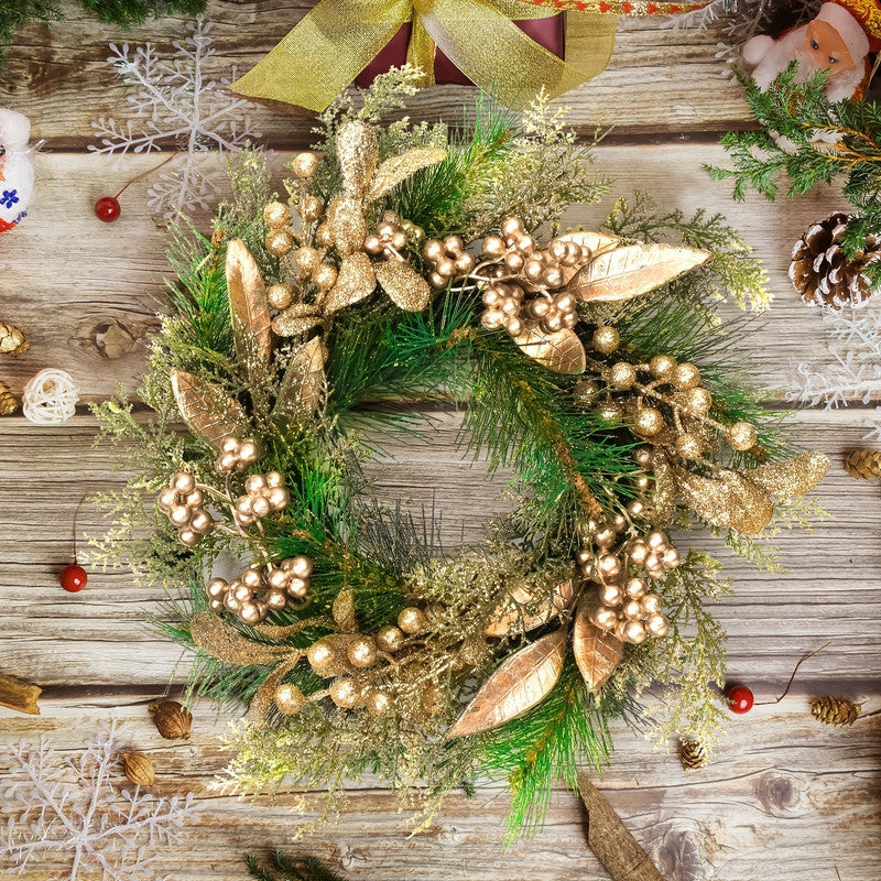 40CM Christmas Wreath – Golden Leaves & Berries