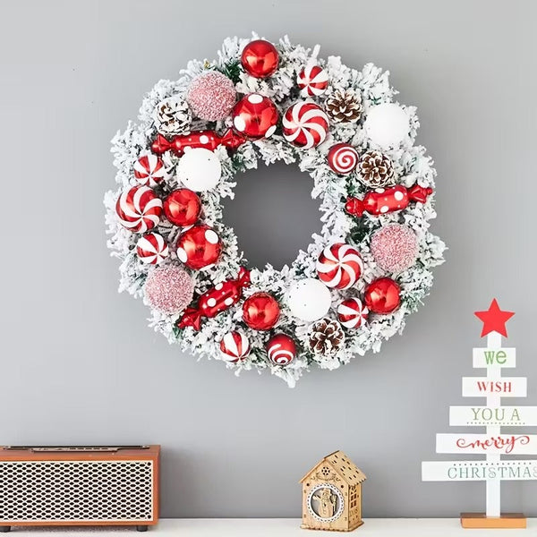 40CM Flocked Christmas Wreath – Red Finish