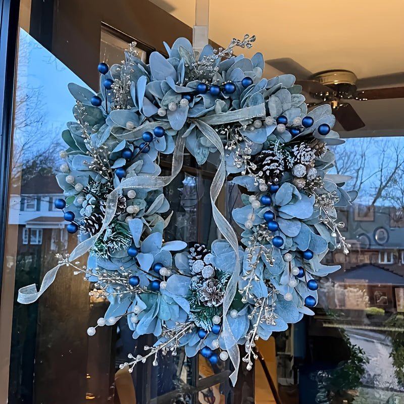 40cm Blueberry Eucalyptus Christmas Wreath – Green with Gold Accents