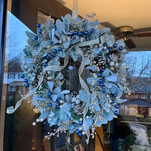 40cm Blueberry Eucalyptus Christmas Wreath – Green with Gold Accents