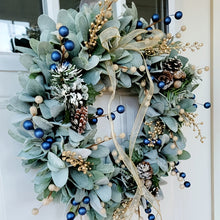 40cm Blueberry Eucalyptus Christmas Wreath – Green with Gold Accents