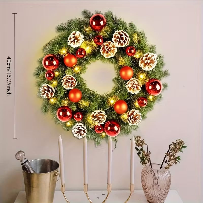 40cm Pre-Lit Christmas Wreath – 40 LED Battery Operated